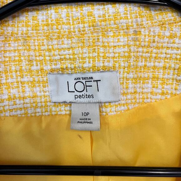 LOFT Ann Taylor Tweed Frayed Hem Cropped Blazer Yellow Women's Size 10 Petite - Picture 7 of 7